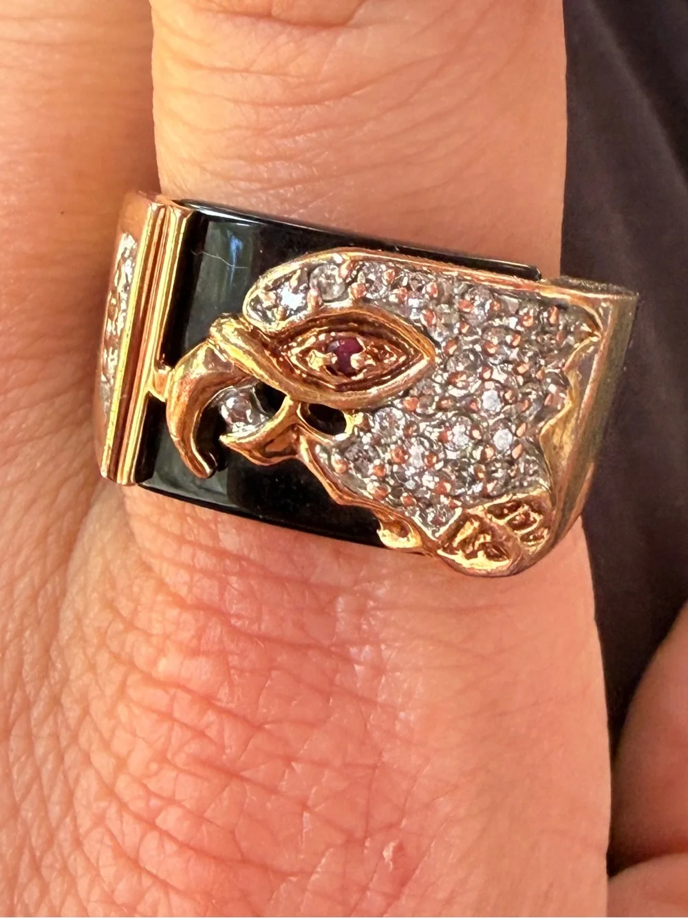 Men's Vintage RSC Eagle Head Black Onyx Statement Ring